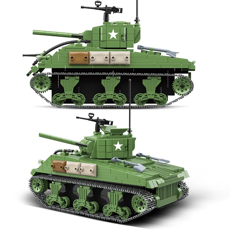 

726PCS US Military Sherman M4A1 Tank Building Blocks City Police WW2 M4 Medium Tanks Soldier Weapon Army Bricks Kids Toys Gifts