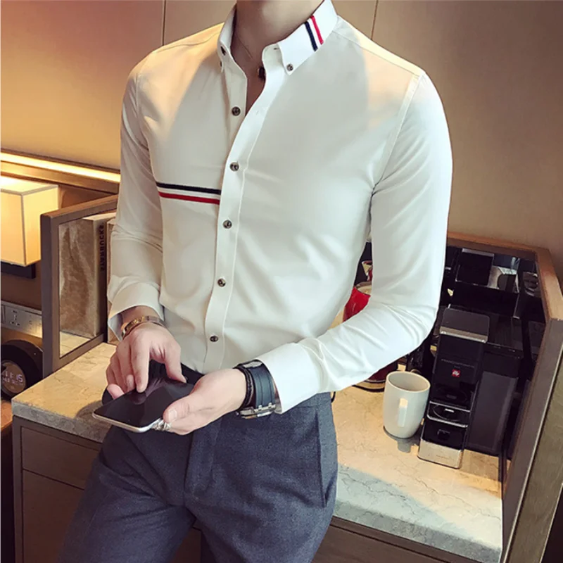 

Рубашка-смокинг мужская с длинным рукавом, формальная деловая Классическая длинная, брендовая уличная одежда, большие размеры 5XL-S