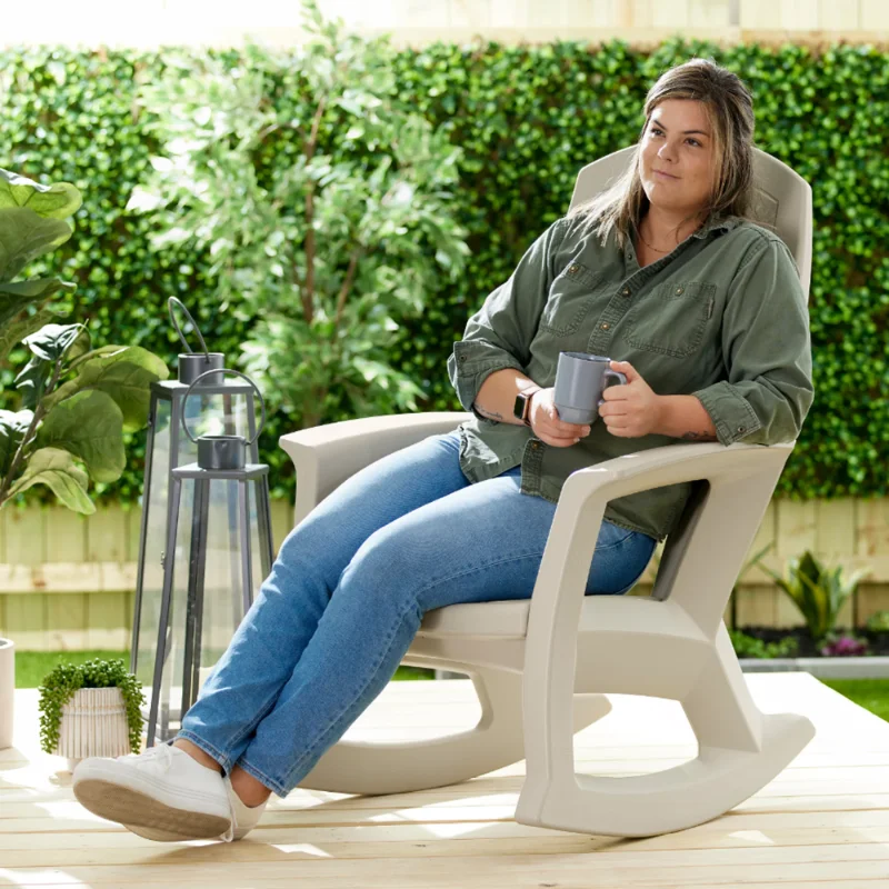 

Semco Plastics Rockaway Heavy Duty Resin Outdoor Rocking Chair All-Weather Porch Rocker, Green garden chair
