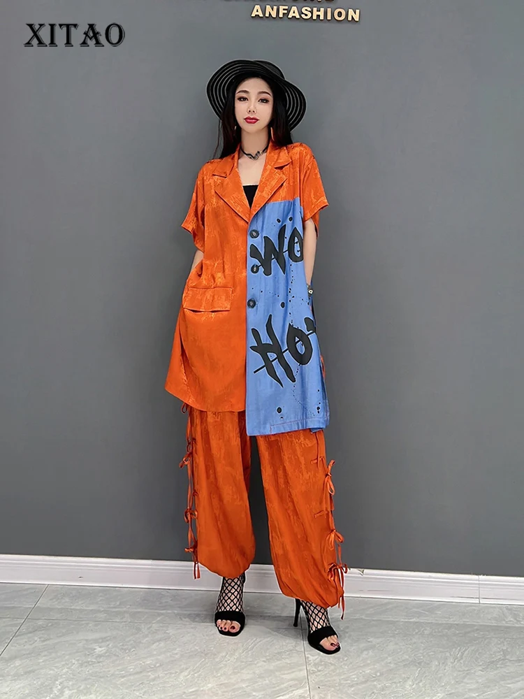 XITAO Fashion Pant Sets Asymmetrical Contrast Color Patchwork Top Match Hollow Out Lacing Wide Leg Pants Two Pieces Sets WLD8244 
XITAO Fashion Pant Sets Asymmetrical Contrast Color Patchwork Top Match Hollow Out Lacing Wide Leg Pants Two Pieces Sets WLD8244