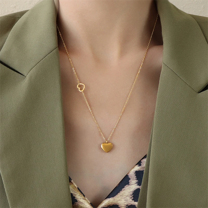 New Trendy Titanium steel plated with 18K gold Double Heart Choker Bead Chain Heart Necklace Jewelry Women Wedding Gift For Girl
New Trendy Titanium steel plated with 18K gold Double Heart Choker Bead Chain Heart Necklace Jewelry Women Wedding Gift For Girl