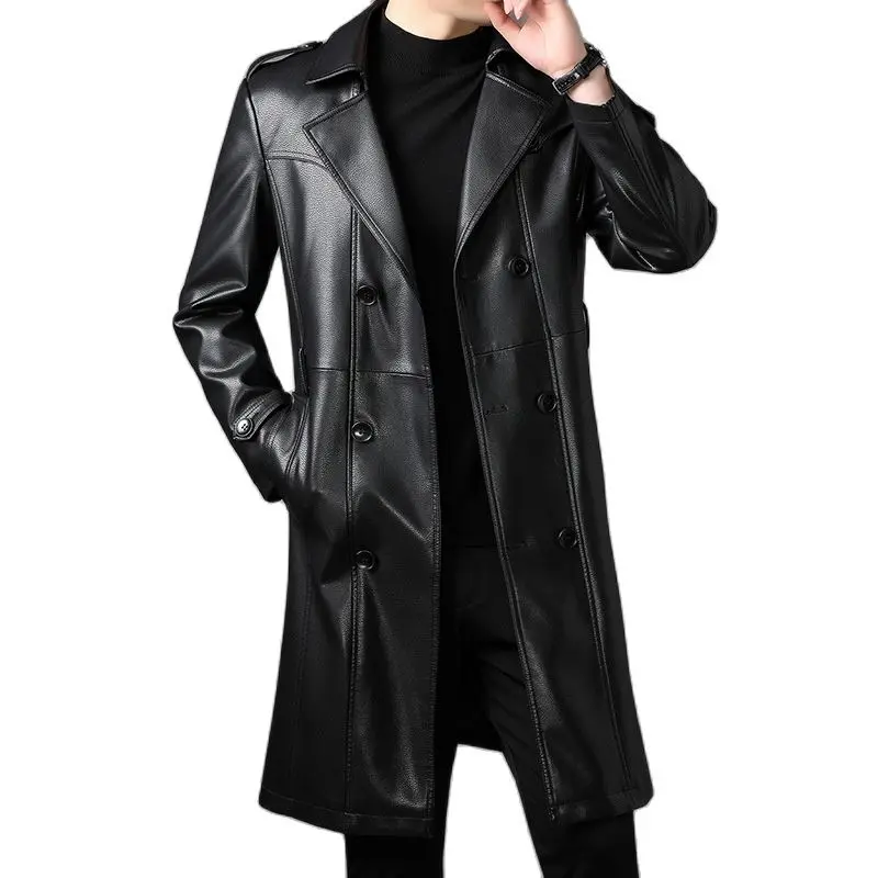 Mens PU Leather Trench Coat Autumn Casual Punk Long Jacket with Belt 2023 New Double Breasted Slim Fit Faux Leather Windbreaker 
Mens PU Leather Trench Coat Autumn Casual Punk Long Jacket with Belt 2023 New Double Breasted Slim Fit Faux Leather Windbreaker