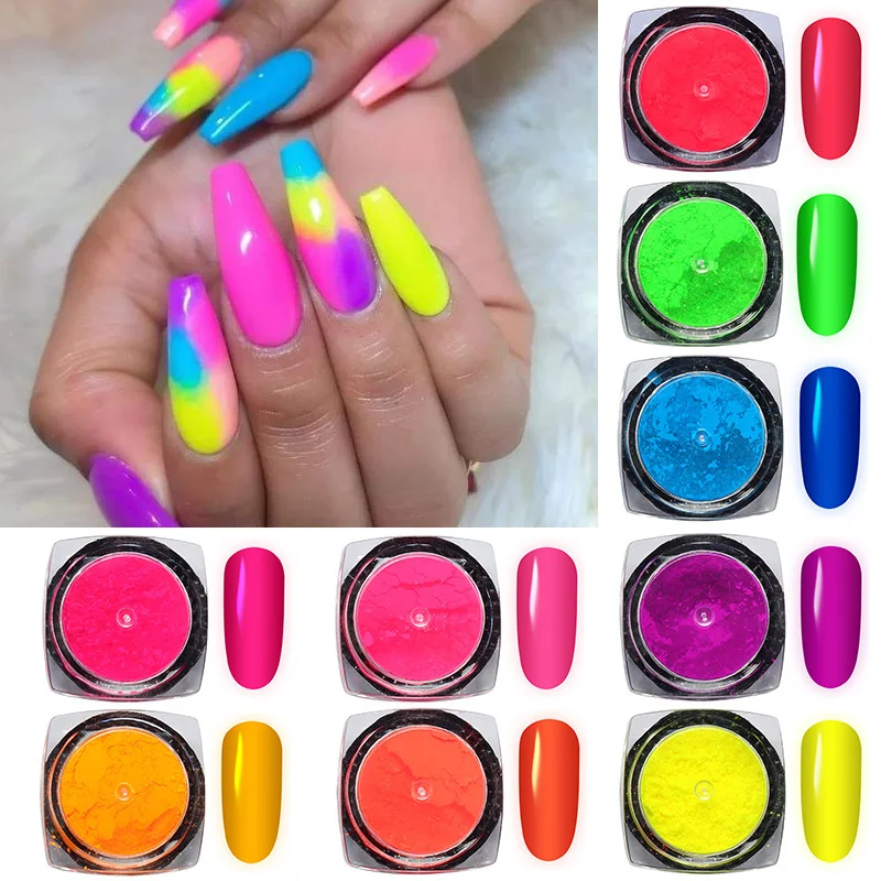 

9Pcs Nail Art Glitter Fluorescent Toner Set Neon Pigment Powder Shinny Chrome Dust Gel Polish Manicure Decoration Nail Accessory