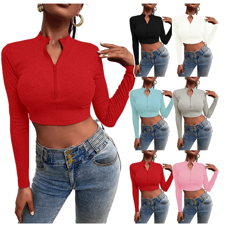 Fashion Sexy Crop Tops Women Long Sleeve Zipper Knitted Short T Shirt Lady Stand Collar Neon Color Ribbed Knitted Tops Tees
Fashion Sexy Crop Tops Women Long Sleeve Zipper Knitted Short T Shirt Lady Stand Collar Neon Color Ribbed Knitted Tops Tees