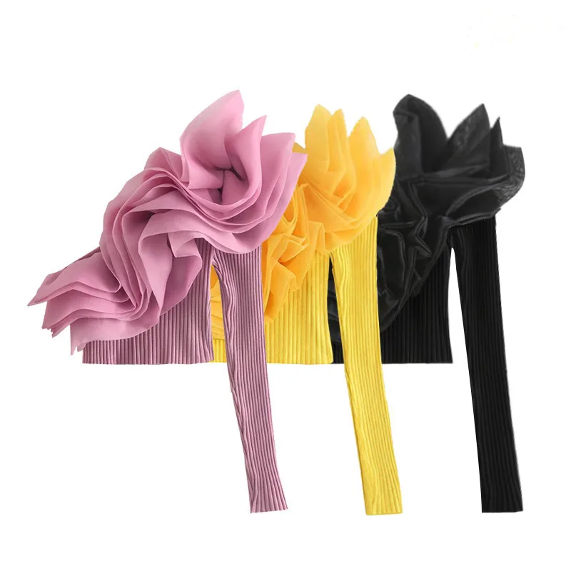 Fashion Women's Knitwear 2023 New Organza Layered Flower Decoration Sexy One-Shoulder Slim Short Top Free Shipping
Fashion Women's Knitwear 2023 New Organza Layered Flower Decoration Sexy One-Shoulder Slim Short Top Free Shipping