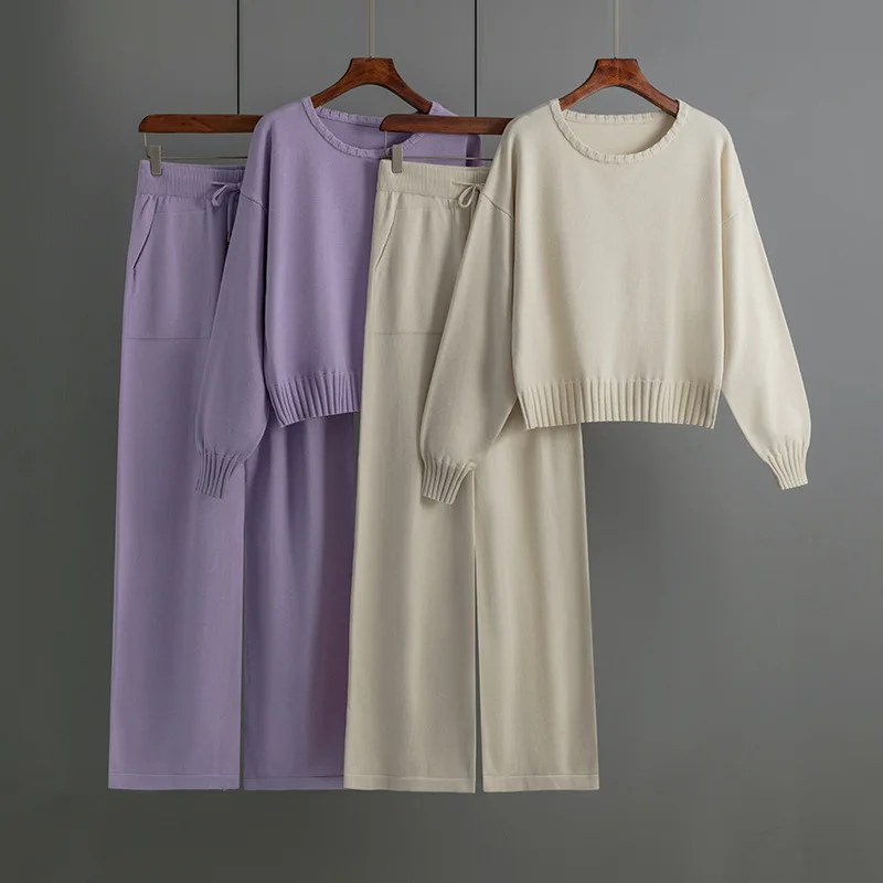 Fashion Womens Two Piece Sets 2023 Autumn New O Neck Knitted Pullover Wide Leg Pants Suits Casual Female Sweater Tracksuits
Fashion Womens Two Piece Sets 2023 Autumn New O Neck Knitted Pullover Wide Leg Pants Suits Casual Female Sweater Tracksuits