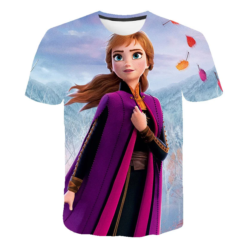 

Детская футболка Анна/Эльза, мультяшный 3D-рисунок, короткий рукав, летняя одежда для девочек, футболка, одежда для малышей