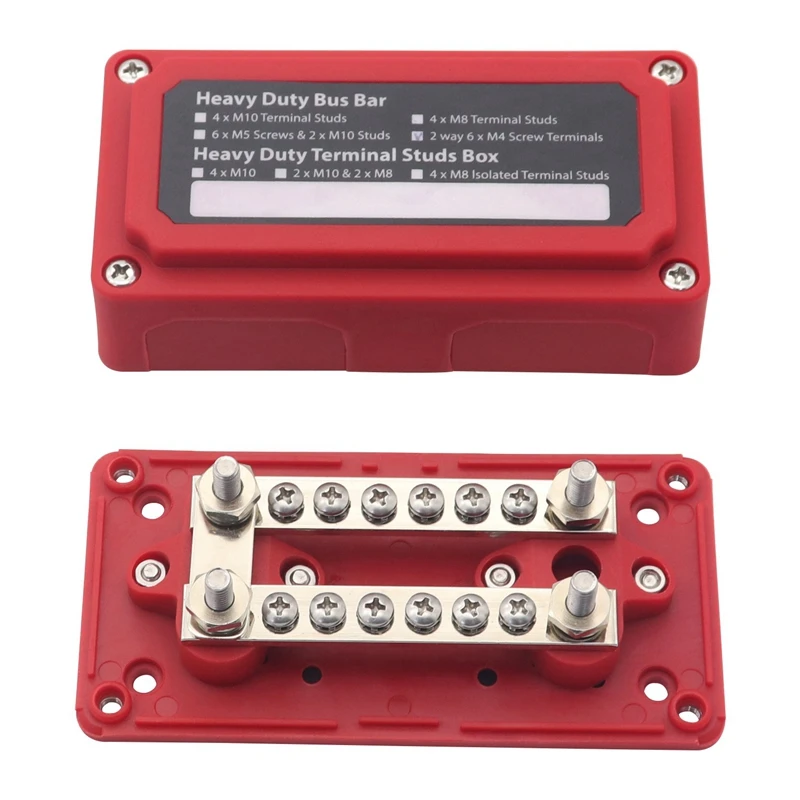 100A Bus Bar Heavy Duty Power Distribution Block Busbar Box Module With 12XM4 M6 Terminal Studs For Car RV Boat
100A Bus Bar Heavy Duty Power Distribution Block Busbar Box Module With 12XM4 M6 Terminal Studs For Car RV Boat