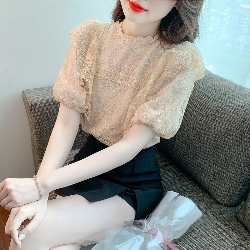 2022 summer new sweet temperament ruffled stitching lace slim bubble sleeve blouse 673h,409-8
2022 summer new sweet temperament ruffled stitching lace slim bubble sleeve blouse 673h,409-8