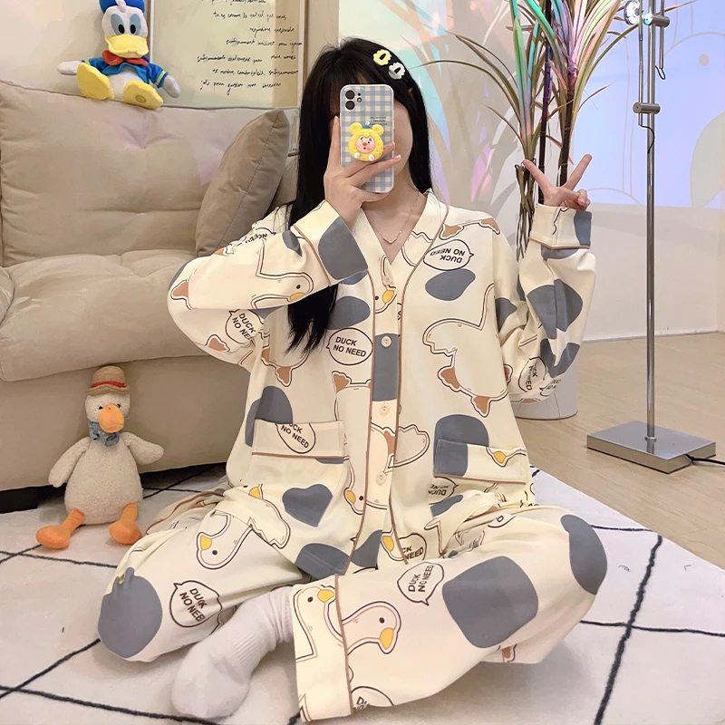V-neck Sexy Women Nightwear Spring Autumn 2-pieces Set Cotton Home Wear Kawaii Women Pajamas Plus Size Long Sleeve Pyjamas Women
V-neck Sexy Women Nightwear Spring Autumn 2-pieces Set Cotton Home Wear Kawaii Women Pajamas Plus Size Long Sleeve Pyjamas Women