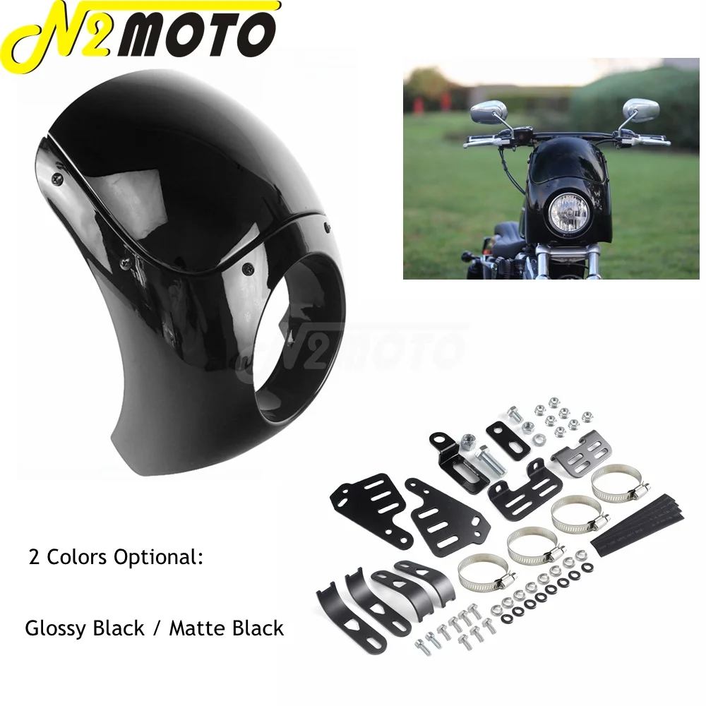 

For Harley Dyna Street Fat Bob FXD Sportster XL 883 1200 Motorcycle 5-3/4" Headlight Fairing Mask Front Visor 35mm-49mm Forks