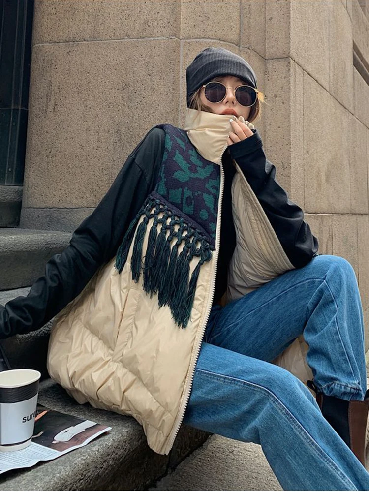 KBAT Winter Women Loose Vest Knitted Patchwork Sleeveless Jacket Tassels Women Windproof Warm Waistcoat Cotton Padded Jacket
KBAT Winter Women Loose Vest Knitted Patchwork Sleeveless Jacket Tassels Women Windproof Warm Waistcoat Cotton Padded Jacket