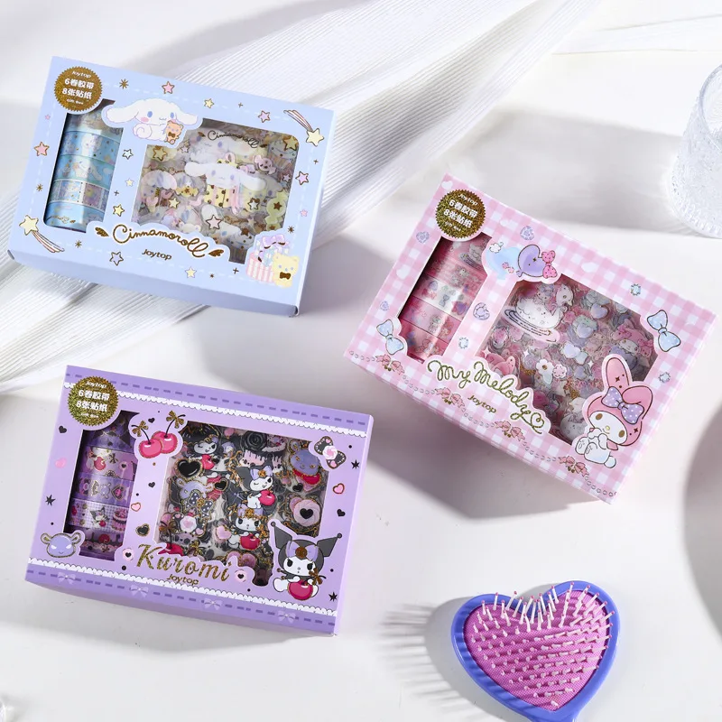 

Sanrio Tape Gift Box Cute Cartoon Kuromi My Melody Cinnamoroll Pochacco Bronzing Handbook Washi Tape