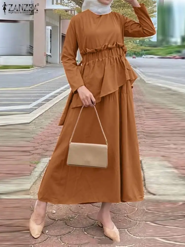 

ZANZEA Fashion Casual Vintage Abaya Hijab Vestido Women Elegant Party Muslim Ruffles Maxi Dress Layered Dress Islam Clothing