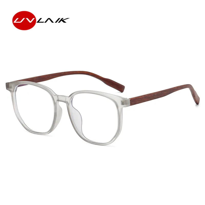 

UVLAIK Imitation Wood Grain Foot Glasses Frame Women's Anti Blue Light Eyeglasses Lens Men TR90 Prescription Glasses frame Retro