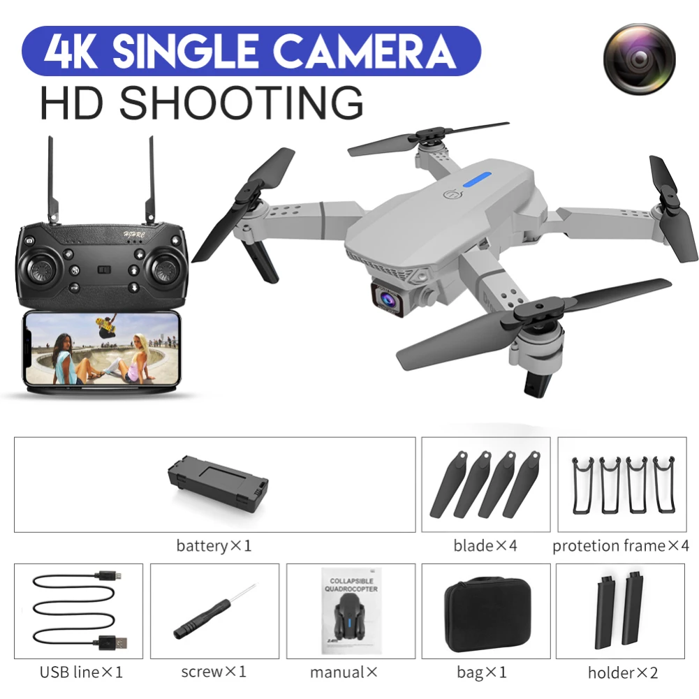 E88 Pro WIFI FPV Quadcopter With Fordable HD 4K Wide Angle Dual Camera Drone RC Foldable Quadcopter Dron Gift Toy
E88 Pro WIFI FPV Quadcopter With Fordable HD 4K Wide Angle Dual Camera Drone RC Foldable Quadcopter Dron Gift Toy