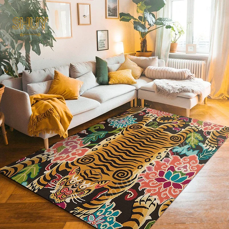 Bohemian Tibetan Tiger and Floral Carpet Bedside Rug Anti-slip Vintage Animal Doormat Colorful Moroccan Carpets for Living Room
Bohemian Tibetan Tiger and Floral Carpet Bedside Rug Anti-slip Vintage Animal Doormat Colorful Moroccan Carpets for Living Room