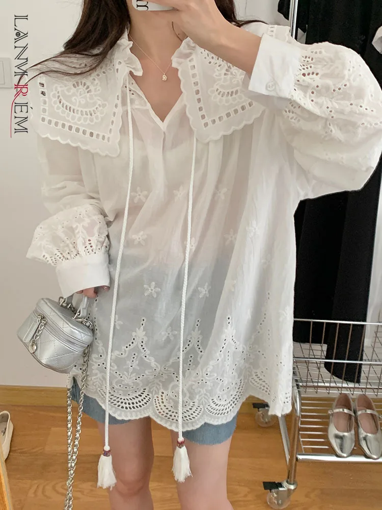 LANMREM Hollow Embroidered Tassel Doll Collar Blouse Summer Solid Color Long Sleeved Sunscreen Top Women Casual Clothing 2R3896
LANMREM Hollow Embroidered Tassel Doll Collar Blouse Summer Solid Color Long Sleeved Sunscreen Top Women Casual Clothing 2R3896
