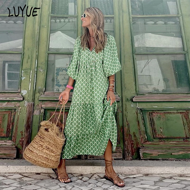 Large Size Female Vestidos Summer Fashion V Neck Floral Print Puff Sleeve Dress Elegant Loose Beach Long Maxi Dresses for Women
Large Size Female Vestidos Summer Fashion V Neck Floral Print Puff Sleeve Dress Elegant Loose Beach Long Maxi Dresses for Women