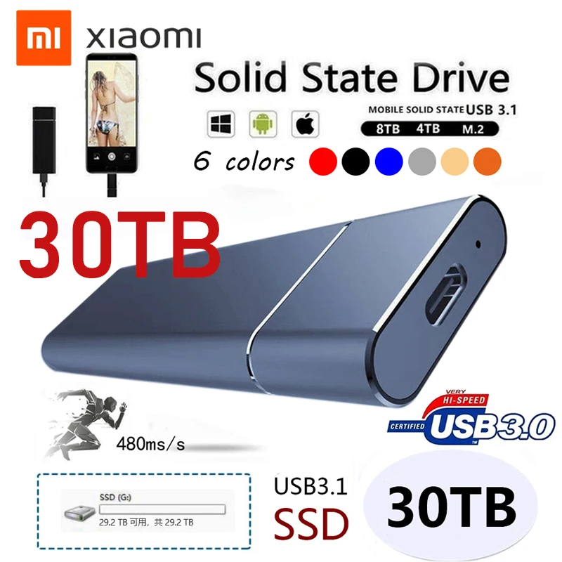 Xiaomi SSD High Speed Mobile Solid State Drive 30TB 26TB 16TB Type-C USB 3.1 Portable External Storage Flash Memory Hard Disks
Xiaomi SSD High Speed Mobile Solid State Drive 30TB 26TB 16TB Type-C USB 3.1 Portable External Storage Flash Memory Hard Disks