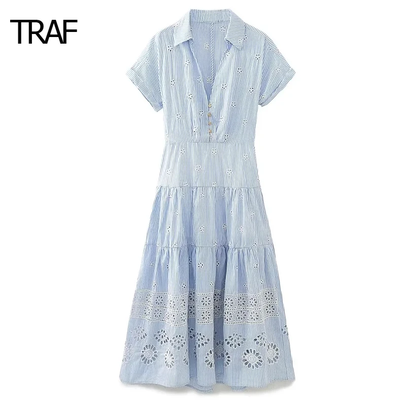 TRAF Cutwork Embroidery Shirt Dress Women Summer 2023 Short Sleeves V-Neck Open Back Boho Loose Midi Dress Vintage Resort Dress
TRAF Cutwork Embroidery Shirt Dress Women Summer 2023 Short Sleeves V-Neck Open Back Boho Loose Midi Dress Vintage Resort Dress