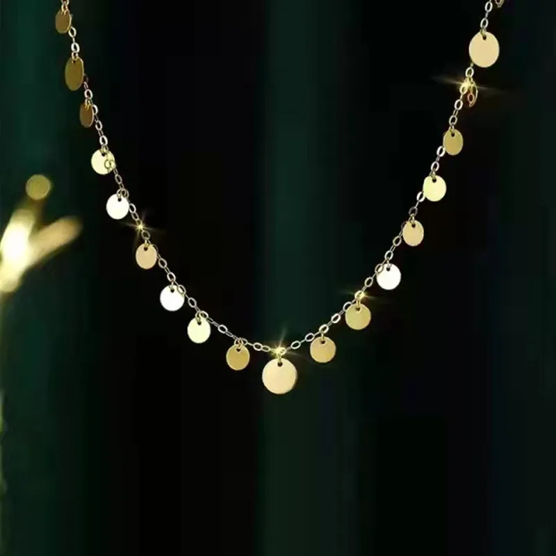 YTYIN Real 18K Gold Necklace AU750 Adjustable Clavicle Chain Shiny Round Gold Sheet Gift Female Exquisite Jewelry
YTYIN Real 18K Gold Necklace AU750 Adjustable Clavicle Chain Shiny Round Gold Sheet Gift Female Exquisite Jewelry