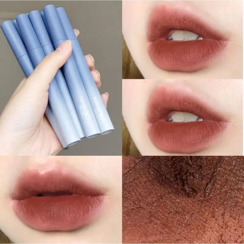 

6 Colors Chestnut Chocolate Lip Gloss Lasting Colored Lip Glaze Blue Lipstick Tube Moisturizing Velvet Matte Lipstick