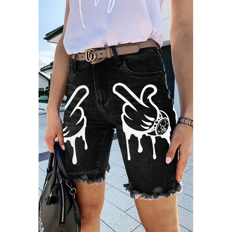 Summer New Fun Palm Printed Denim Shorts Women Fashion Skiny Five-point Pants with Tassel Jeans Underneath Vintage Streetwear
Summer New Fun Palm Printed Denim Shorts Women Fashion Skiny Five-point Pants with Tassel Jeans Underneath Vintage Streetwear