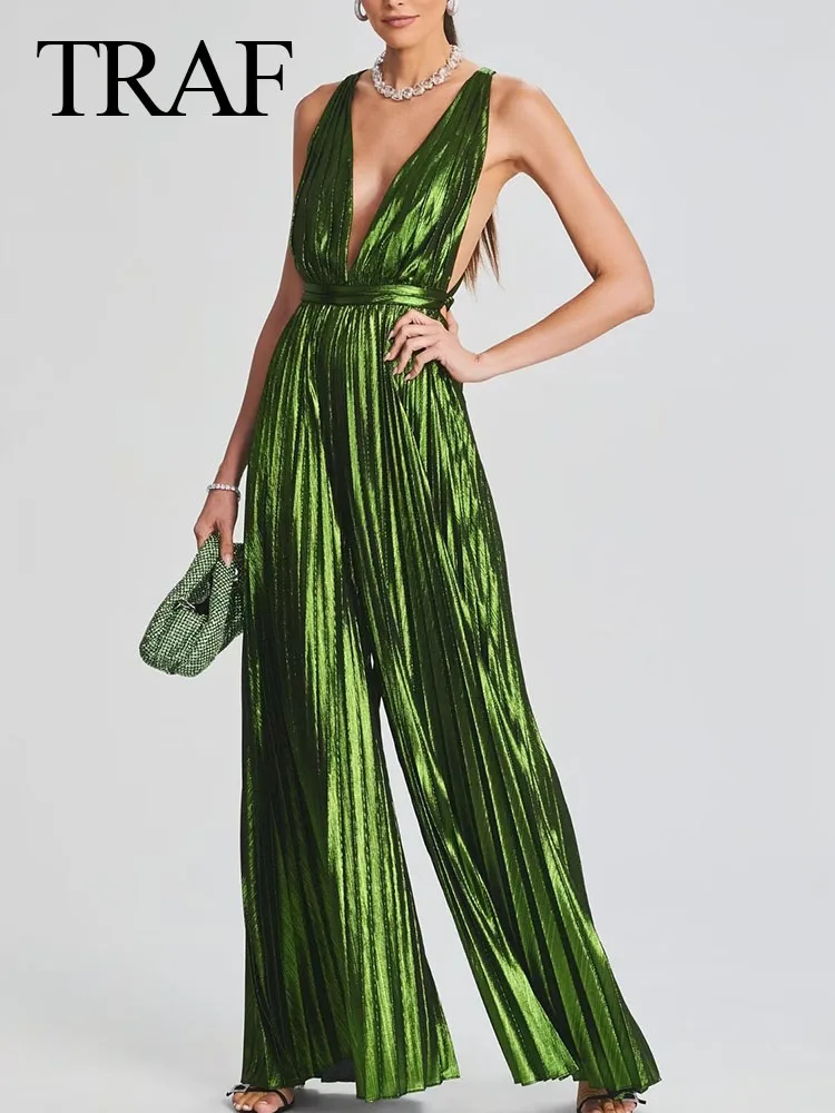 TRAF Women Summer Fashion Jumpsuits Green V-neck Sexy Backless Sleeveless Fold Long Pants Female Casual Loose Wide Leg Jumpsuits
TRAF Women Summer Fashion Jumpsuits Green V-neck Sexy Backless Sleeveless Fold Long Pants Female Casual Loose Wide Leg Jumpsuits
