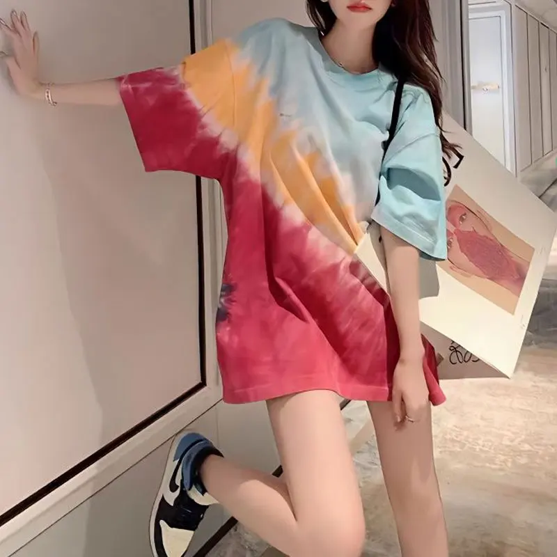 Korean Stylish Color Tie Dye T-shirt Casual Printed Summer All-match Loose Women's Clothing Commute Round Neck Midi Pullovers
Korean Stylish Color Tie Dye T-shirt Casual Printed Summer All-match Loose Women's Clothing Commute Round Neck Midi Pullovers