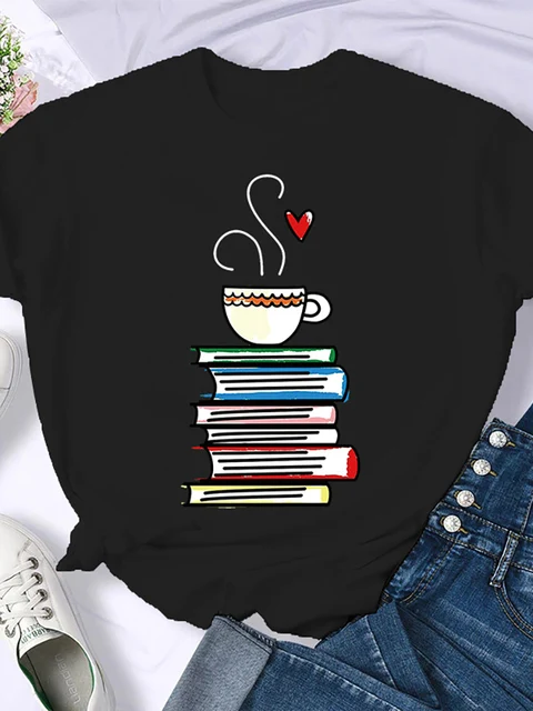 Print T-shirt Coffee and Books Fashion Funny T-shirts Harajuku Tops Summer Short Sleeve T Shirt Women Tee Shirt Femme Vintage 
Print T-shirt Coffee and Books Fashion Funny T-shirts Harajuku Tops Summer Short Sleeve T Shirt Women Tee Shirt Femme Vintage
