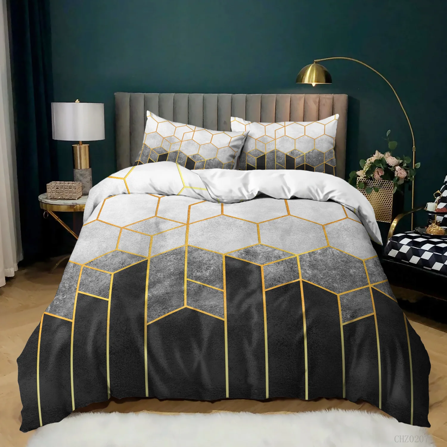 Honeycomb Duvet Cover Set Queen Size Geometric Bedding Cover Black Gradient Quilt Cover Set Microfiber Gold Hexagon Comforter
Honeycomb Duvet Cover Set Queen Size Geometric Bedding Cover Black Gradient Quilt Cover Set Microfiber Gold Hexagon Comforter