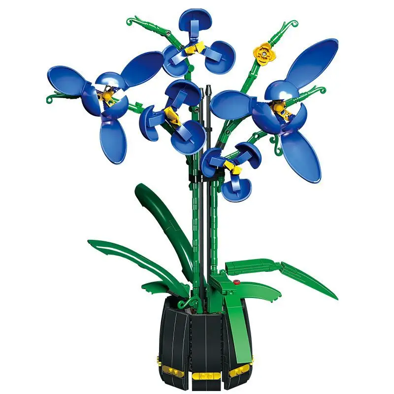 

Moc Bouquet Blue Phalaenopsis Succulents Potted Building Blocks Home Ornaments Pandents Fit 10311 Children Birthday Gifts