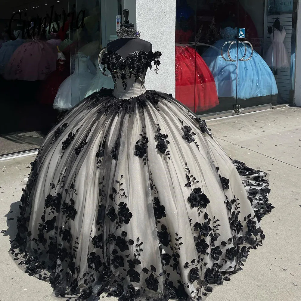 ANGELSBRIDEP Black Princess Ball Gown Quinceanera Dresses 3D Flowers Off The Shoulder Lace Appliques Beads Vestidos De 15 Anos
ANGELSBRIDEP Black Princess Ball Gown Quinceanera Dresses 3D Flowers Off The Shoulder Lace Appliques Beads Vestidos De 15 Anos