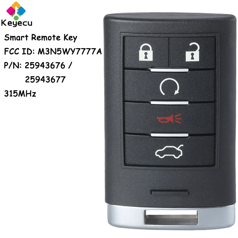 

KEYECU Smart Remote Car Key With 5 Buttons 315MHz for Cadillac CTS STS 2008 2009 2010 2011 2012 2013 2014 2015 Fob M3N5WY7777A