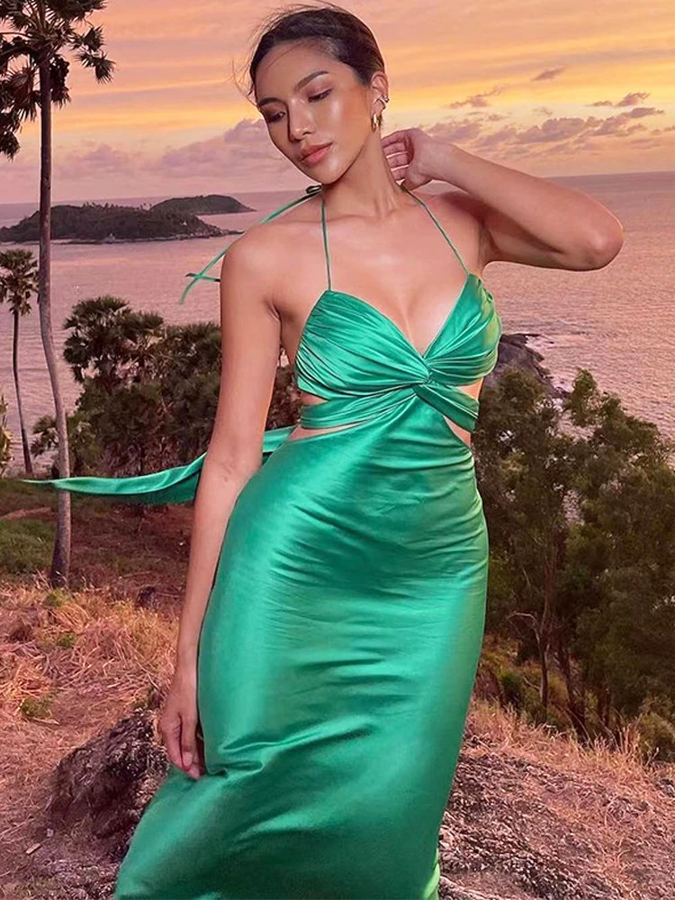 Sexy Backless Bandage Satin Twist Cut Out Maxi Dress for Women Summer Elegant Straps Sleeveless Holiday Long Dress Casual Outfit
Sexy Backless Bandage Satin Twist Cut Out Maxi Dress for Women Summer Elegant Straps Sleeveless Holiday Long Dress Casual Outfit