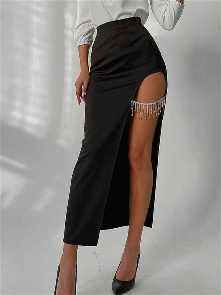 Женские короткие мини-юбки hirigin с высокой талией, офисные юбки с высоким разрезом и цепочкой, модные черные миди-юбки, 2022 
Женские короткие мини-юбки hirigin с высокой талией, офисные юбки с высоким разрезом и цепочкой, модные черные миди-юбки, 2022