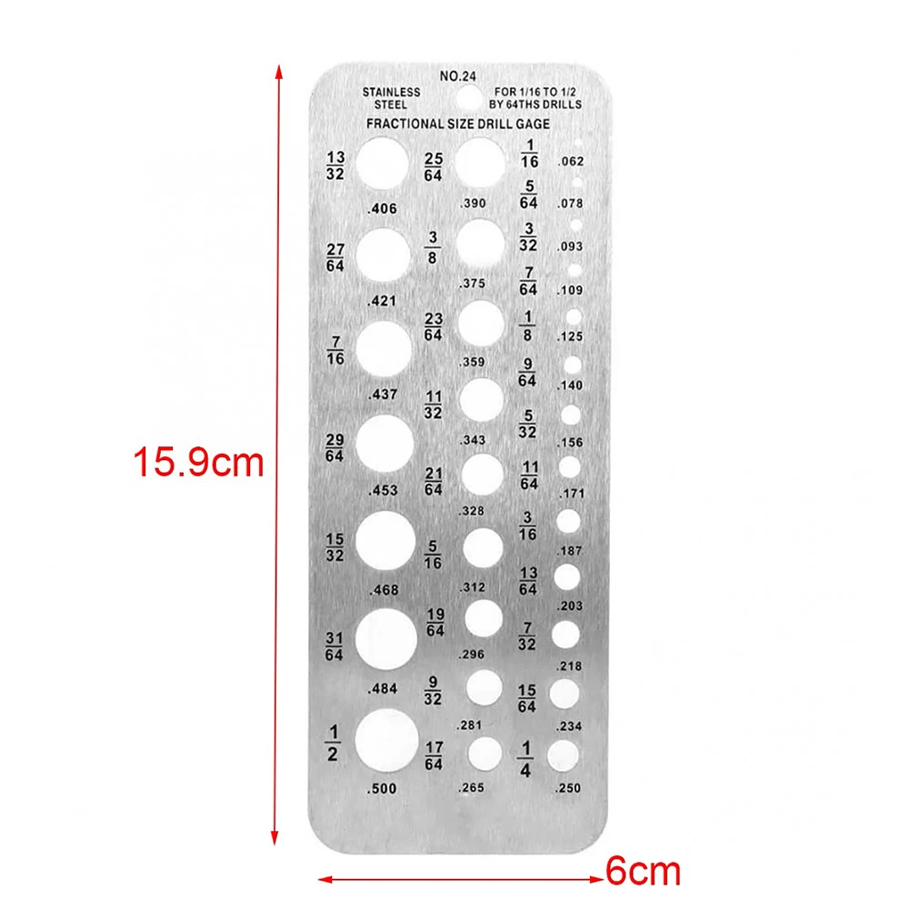 15.9x6cm Drill Gauge 29 Sizes Index Bolt Wire Diameter Bit Hanging Hole Design Stainless Steel Measuring Gauges Tools
15.9x6cm Drill Gauge 29 Sizes Index Bolt Wire Diameter Bit Hanging Hole Design Stainless Steel Measuring Gauges Tools