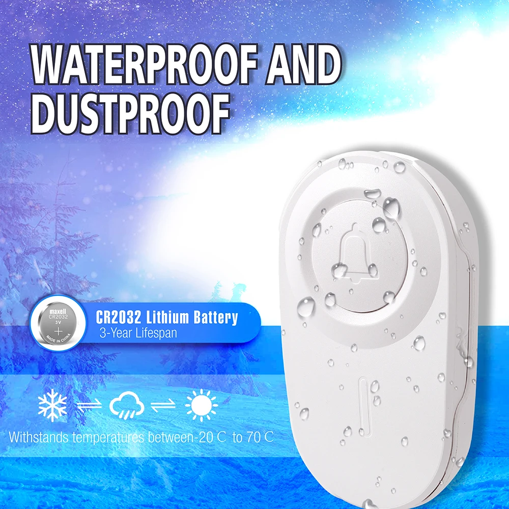 Smart Home Outdoor Wireless Doorbell Long-Distance Shop Villa Household Elderly Waterproof Low Temperature Resistant Door Bell
Smart Home Outdoor Wireless Doorbell Long-Distance Shop Villa Household Elderly Waterproof Low Temperature Resistant Door Bell