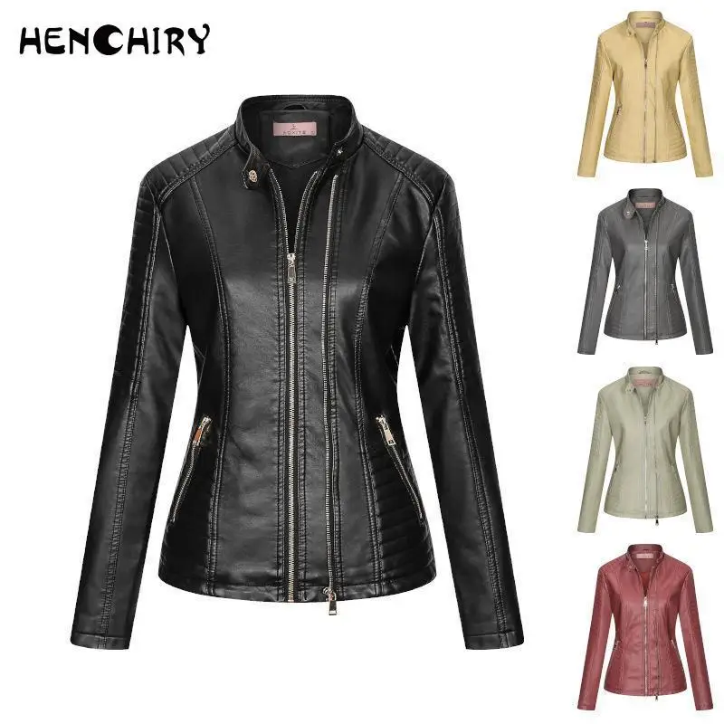 Stand Collar Slim Ladies PU Jacket Zipper Faux Leather Price Zipper 2022 Autumn/Winter New Leather Jacket
Stand Collar Slim Ladies PU Jacket Zipper Faux Leather Price Zipper 2022 Autumn/Winter New Leather Jacket
