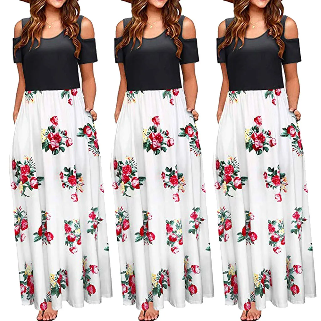 Женское летнее длинное платье макси с открытыми плечами и цветочным принтом
Женское летнее длинное платье макси с открытыми плечами и цветочным принтом