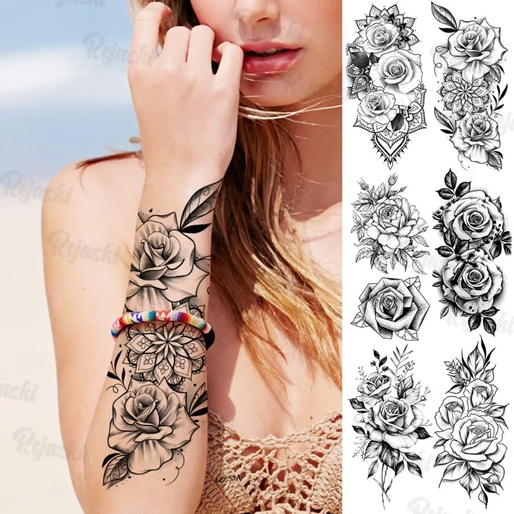 Flower Mandala Temporary Tattoos For Women Girls Realistic Lotus Rose Flora Cross Fake Tattoo Sticker Arm Body Tatoos Waterproof
Flower Mandala Temporary Tattoos For Women Girls Realistic Lotus Rose Flora Cross Fake Tattoo Sticker Arm Body Tatoos Waterproof