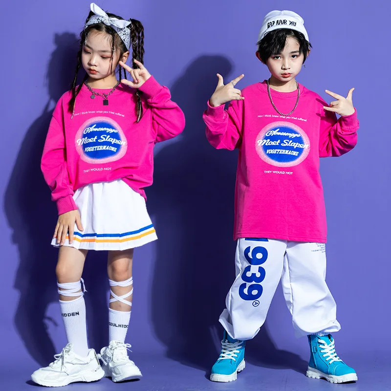

Комплект детской одежды в стиле хип-хоп, толстовка с капюшоном розово-красного цвета для девочек и мальчиков, спортивные белые брюки, детски...