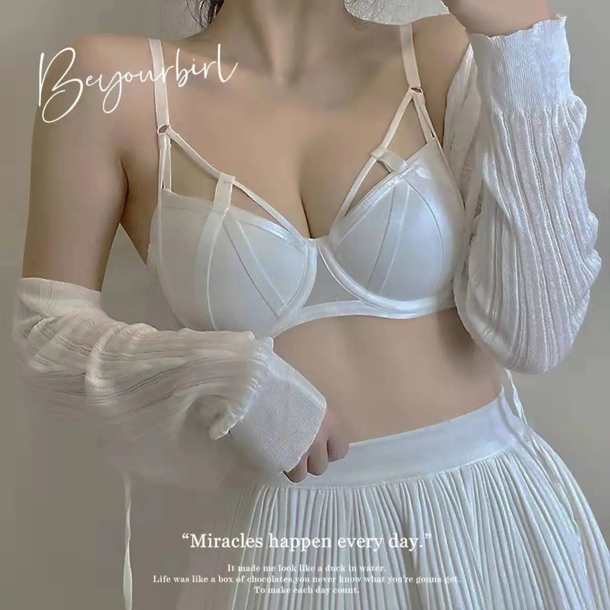 White underwear women's sexy Lingerie in stock gather up the support anti-sagging adjustment bandage gothic style cute bra sets
White underwear women's sexy Lingerie in stock gather up the support anti-sagging adjustment bandage gothic style cute bra sets