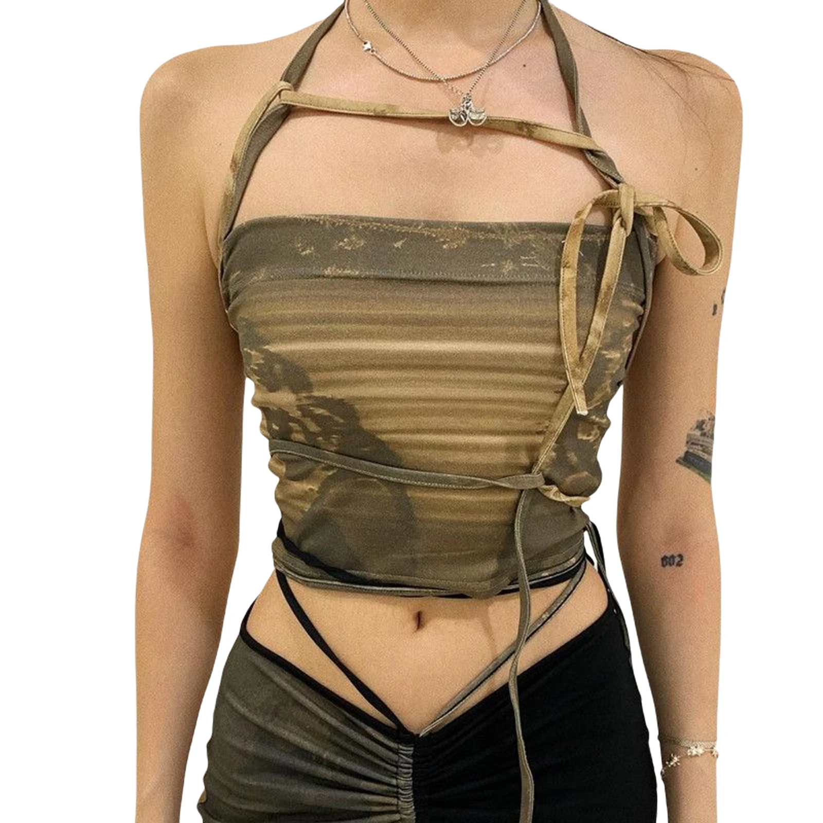 Women's Tank Tops Thin Tape Bandage Vest Lace Up Neck Hanging Thin Summer Slimming Dye Cropped Sling
Women's Tank Tops Thin Tape Bandage Vest Lace Up Neck Hanging Thin Summer Slimming Dye Cropped Sling