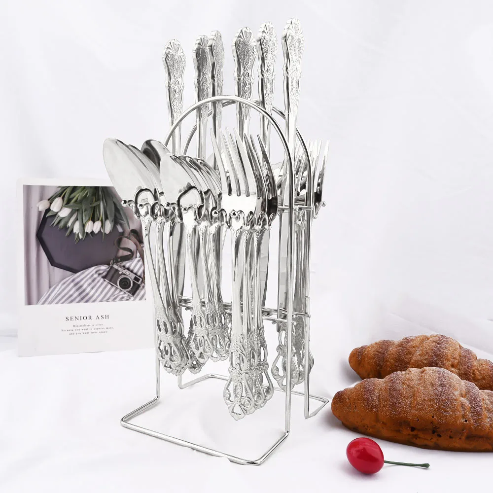 6/24Pcs Silver Stainless Steel Dinnerware Western Food Tableware Knife Coffee Spoon Fruit Fork Royal Flatware Cutlery Rack Set
6/24Pcs Silver Stainless Steel Dinnerware Western Food Tableware Knife Coffee Spoon Fruit Fork Royal Flatware Cutlery Rack Set
