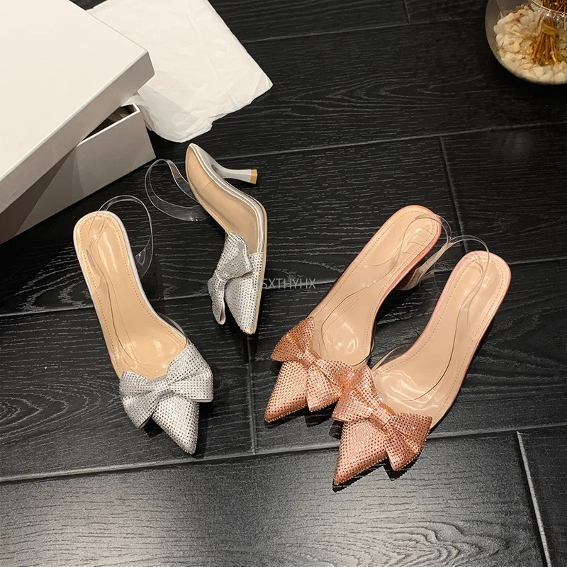 Women's Bow Heels Summer Fashion Pointy Heels with Slingbacks Women's Elegant Party Heels Sheer Stilettos Zapatos Mujer
Women's Bow Heels Summer Fashion Pointy Heels with Slingbacks Women's Elegant Party Heels Sheer Stilettos Zapatos Mujer