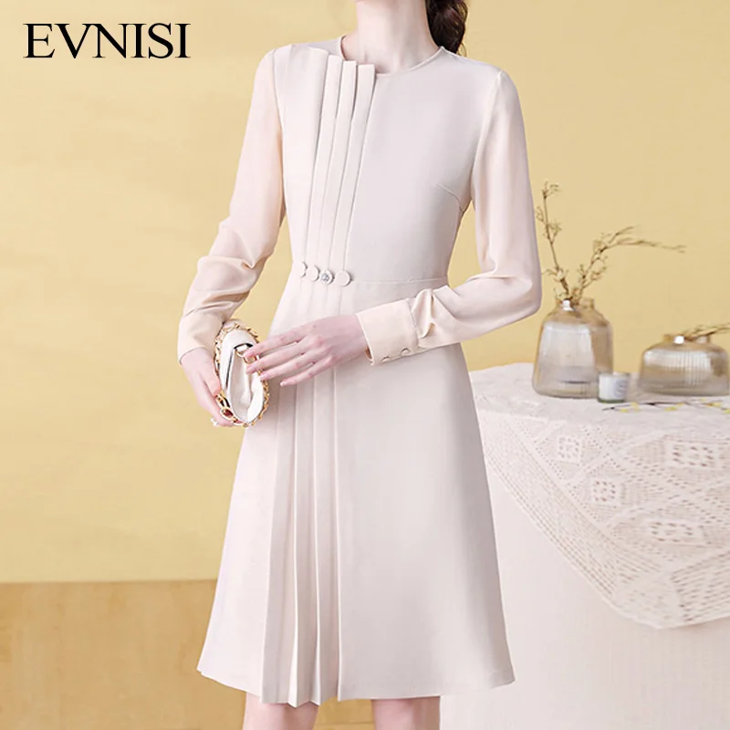EVNISI 2022 New Autumn Dress For Women Pleated Spring Mid-length Milky Solid A-line Dresses Solid Folds Office Lady Vestidos
EVNISI 2022 New Autumn Dress For Women Pleated Spring Mid-length Milky Solid A-line Dresses Solid Folds Office Lady Vestidos
