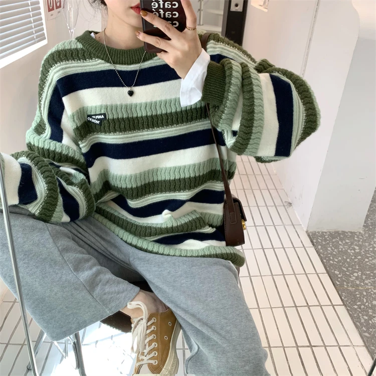 Green Striped Autumn Sweater Women Casual Elegant Korean Jumpers Long Sleeve Vintage Pullovers Loose Harajuku Thicken
Green Striped Autumn Sweater Women Casual Elegant Korean Jumpers Long Sleeve Vintage Pullovers Loose Harajuku Thicken
