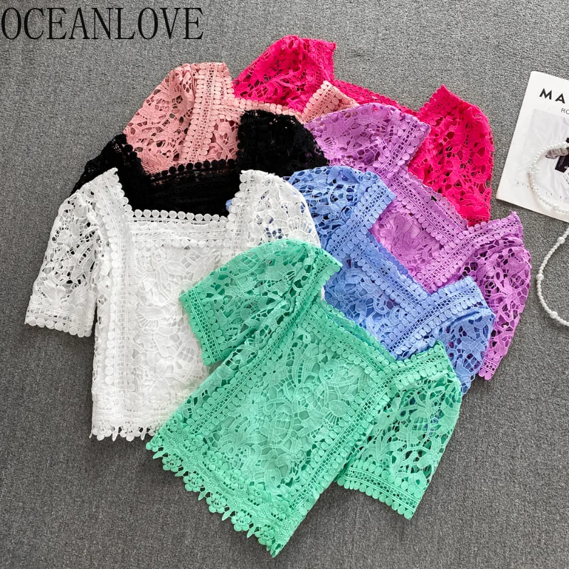 Lace Women Shirts Solid Summer Pu Sleeve Hollow Out Short Blouses Korean ashion Sweet Square Neck Blusas Mujer
Lace Women Shirts Solid Summer Pu Sleeve Hollow Out Short Blouses Korean ashion Sweet Square Neck Blusas Mujer